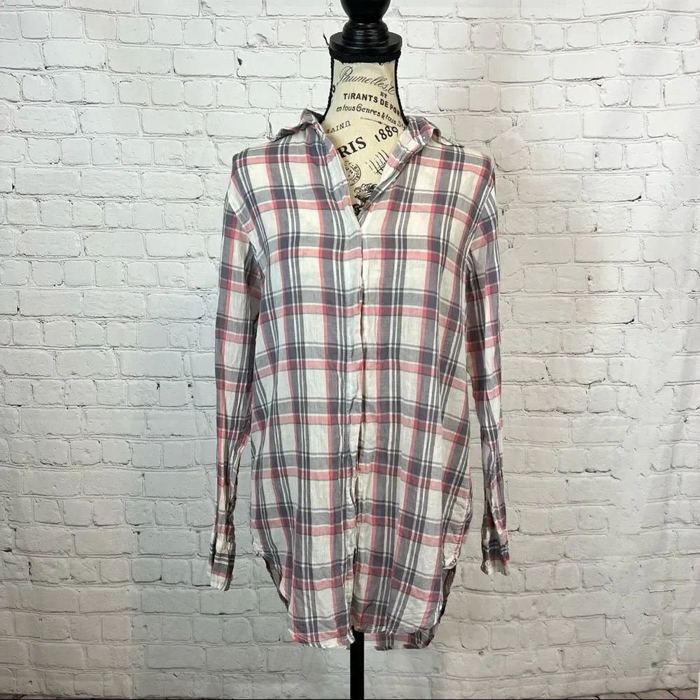 Sundry | pink and grey Plaid Cotton Button-Up Shirt size 0